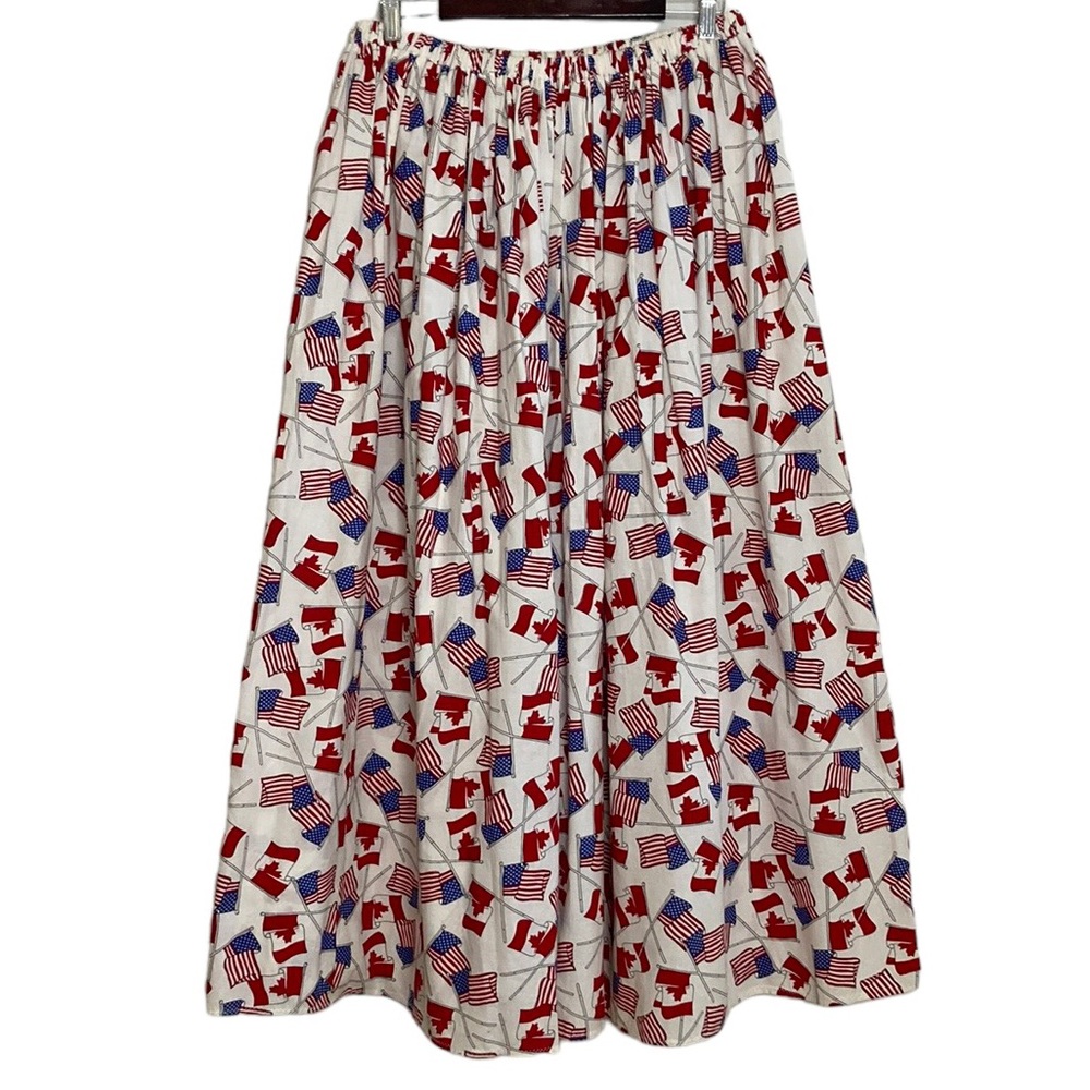 Handmade Skirt Womens XL XXL Full Flare Maxi Canada USA Flag Patriotic BBQ Party